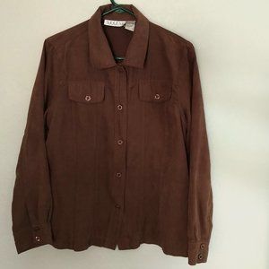 Selene Brown Faux Suede buttoned collared shirt Women's Large (L)